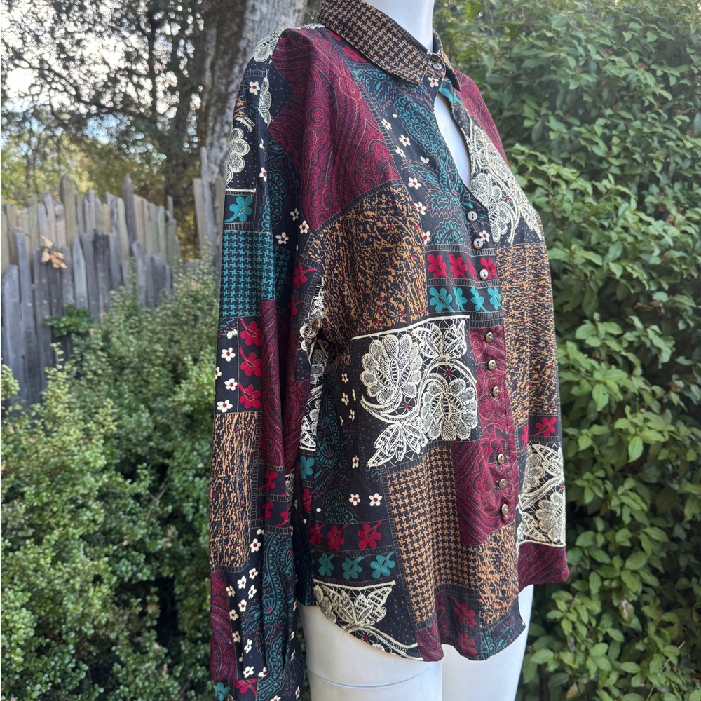 Vintage 90s Western Patchwork Button-Up Shirt - image 2